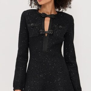 Self Portrait Black Sequin Knit Mini Dress