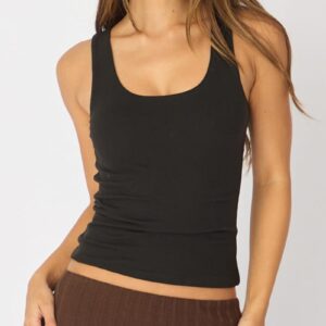 Black Sleeveless Scoop Neck Tank Top
