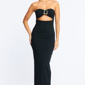 Black Strapless Midi Bodycon Dress