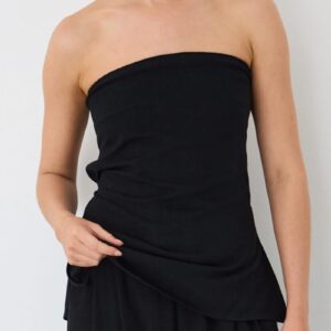 Ally Fashion Black Strapless Top Linen Blend Side Splits