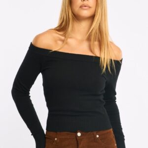 Ally Fashion Black Stripe Knit Top Off Shoulder Long Sleeve Black Stripe Knit Top Off Shoulder Long Sleeve