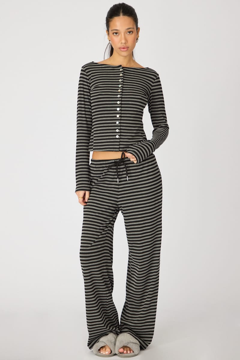 Ally Fashion Black Stripe Relaxed Lounge Pants