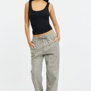 Black Stripe Wide Leg Pants Elasticated Waist
