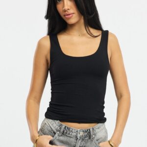 Black Supersoft Top U Neck Sleeveless