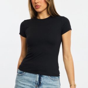 Ally Fashion Black T-shirt Cap Sleeve Supersoft