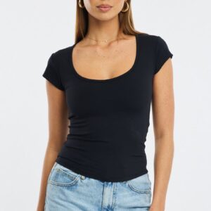 Ally Fashion Black T-shirt Cap Sleeve Sweetheart Neck Black T-shirt Cap Sleeve Sweetheart Neck