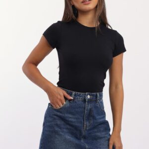 Ally Fashion Black T-Shirt Short Sleeve Crew Neck Long Line Black T-Shirt Short Sleeve Crew Neck Long Line