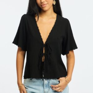 Ally Fashion Black Tie Up Short Sleeve