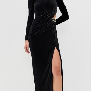 Self Portrait Black Velvet Embellished Midi Dress