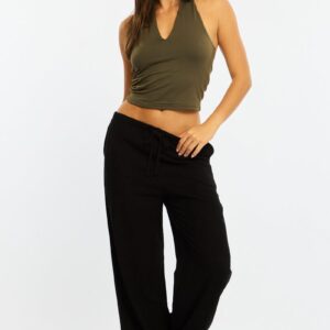 Black Wide Leg Pants Linen Blend