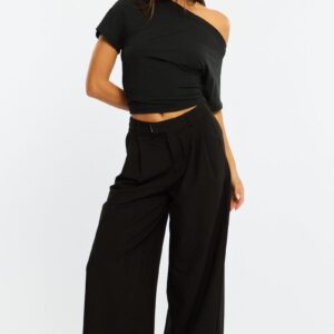 Black Wide Leg Pants Mid Rise Tailoring