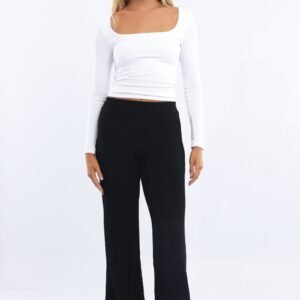Ally Fashion Black Wide Leg Pants Textured Fabric Black Wide Leg Pants Textured Fabric