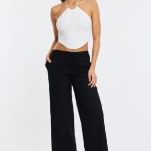 Black Wide Leg Pants Waist Tie