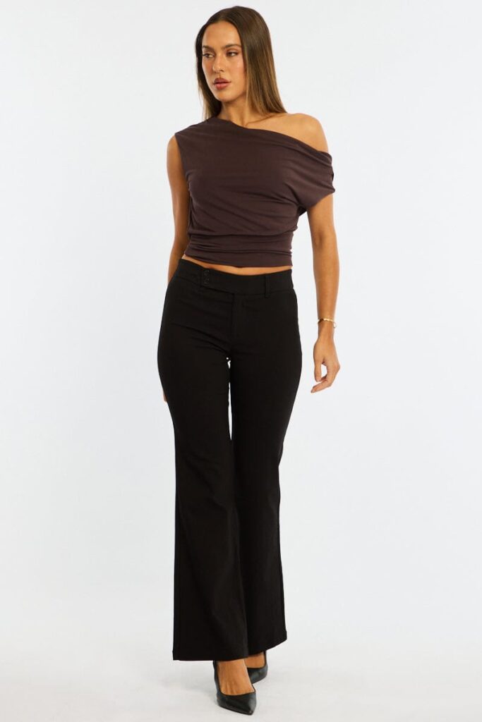 Black Work Wear Pants Mid Rise