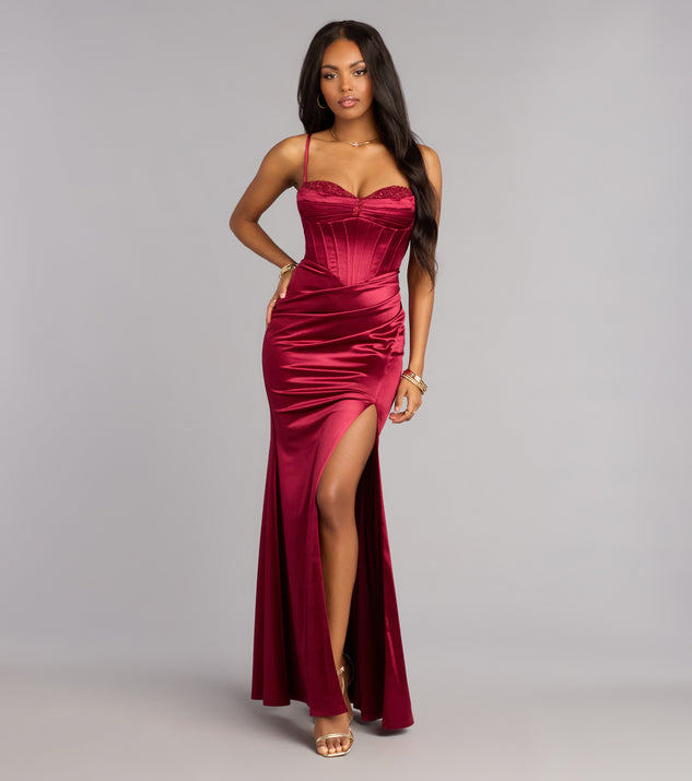 Windsor Blair Satin Corset Lace-Up Formal Dress