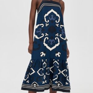 Sea Blaise Linen Print Spaghetti Strap Dress