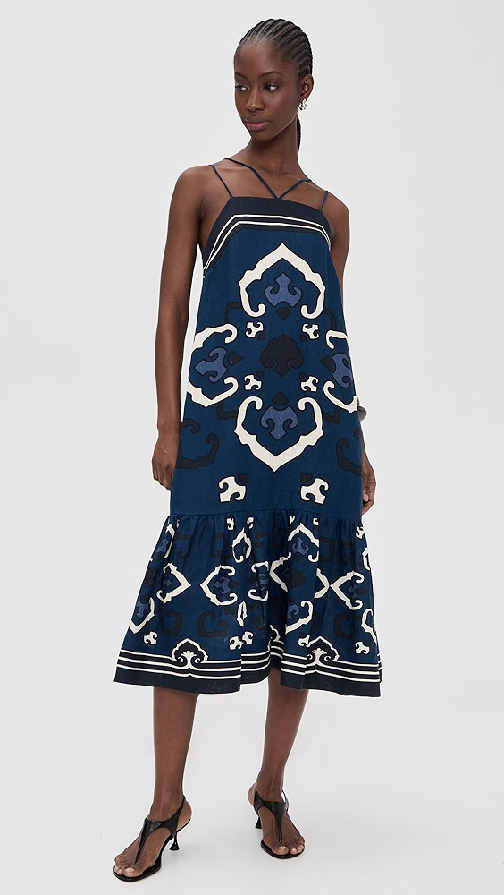Sea Blaise Linen Print Spaghetti Strap Dress