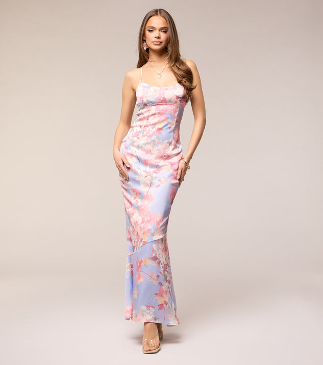 Windsor Blossom Blur Satin Floral Maxi Dress
