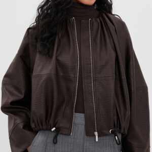 MEIMEIJ Blouson Cinched Bubble Faux Leather Jacket Blouson Cinched Bubble Faux Leather Jacket