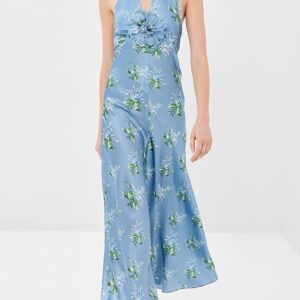Rodarte Blue Bouquet Floral Silk Satin Dress