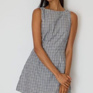 Ally Fashion Blue Check Mini Dress Boat Neck