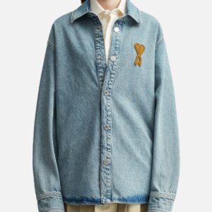 Ami Blue Cotton Knitted Ami De Coeur Overshirt Blue Cotton Knitted Ami De Coeur Overshirt