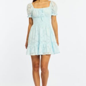 Ally Fashion Blue Fit and Flare Puff Sleeve Dress
