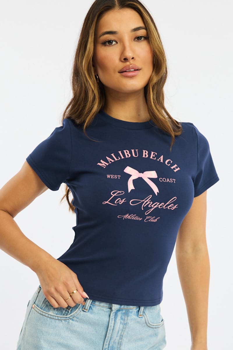 Ally Fashion Blue Graphic Tee Short Sleeve