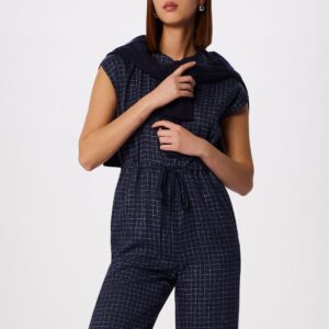 Blue Grid Print Sleeveless Jumpsuit Blue Grid Print Sleeveless Jumpsuit