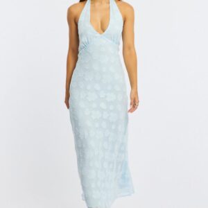 Blue Halter Neck Midi Dress