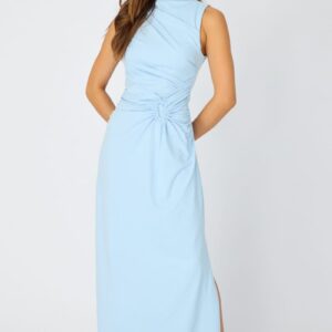 Ally Fashion Blue High Neck Ruched Detail Bodycon Dress Blue High Neck Ruched Detail Bodycon Dress