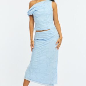 Blue Maxi Skirt High Rise Textured Lined