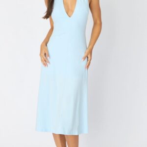 Blue Midi Dress Deep V-neck
