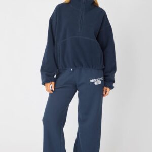 Blue Oversized Fit Long Sleeve Fleece Sweater