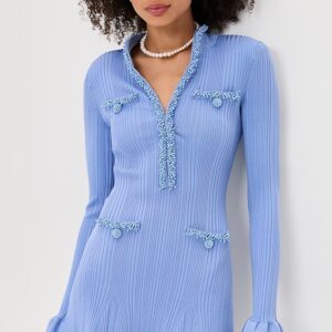 Blue Pearl Trim Knit Mini Dress