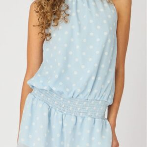Ally Fashion Blue Polka Dot High Neck Dress Mini Chiffon Blue Polka Dot High Neck Dress Mini Chiffon