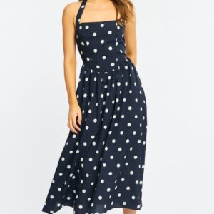 Ally Fashion Blue Polka Dot Maxi Dress Halter Neck Blue Polka Dot Maxi Dress Halter Neck