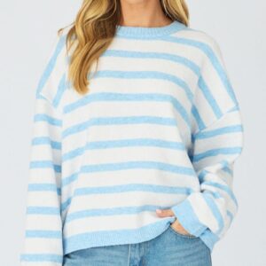 Ally Fashion Blue Stripe Basic Stripe Knit Sweater Oversized Blue Stripe Basic Stripe Knit Sweater Oversized
