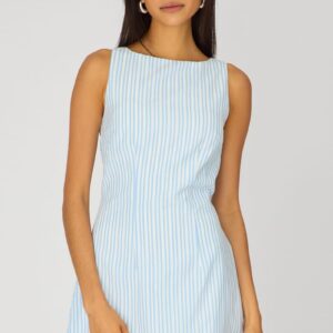 Blue Stripe Mini Dress Boat Neck