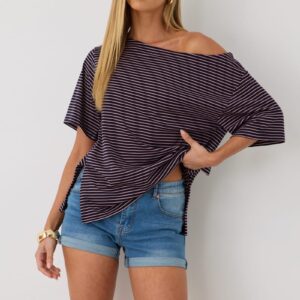 Ally Fashion Blue Stripe One Shoulder Top Blue Stripe One Shoulder Top