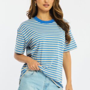Blue Stripe Oversized Tee Short Sleeve