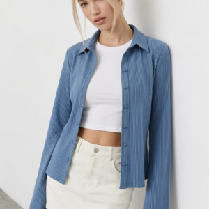 Blue Stripe Shirt Long Sleeve Collared Button Up Pinstripe