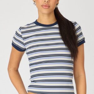 Blue Stripe Short Sleeve Stripe Ribbed T-shirt