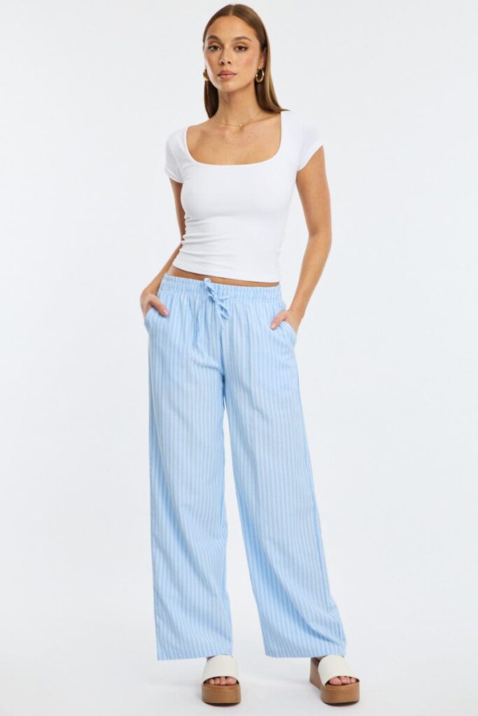 Ally Fashion Blue Stripe Wide Leg Pants Blue Stripe Wide Leg Pants