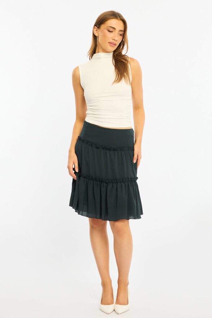 Ally Fashion Blue Tiered Midi Skirt Mid Rise Textured
