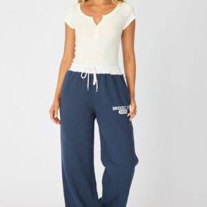 Ally Fashion Blue Track Pants Contrast Waist Blue Track Pants Contrast Waist