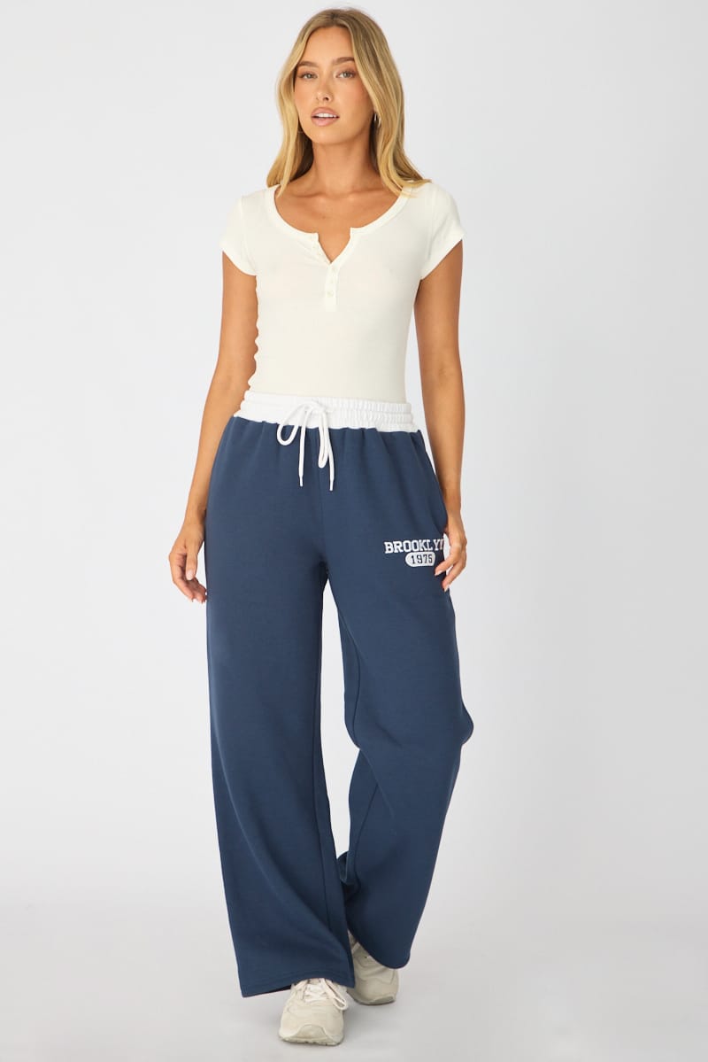 Ally Fashion Blue Track Pants Contrast Waist