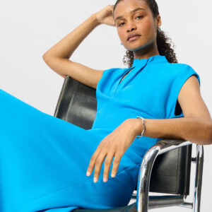 Blue Twist Neck Crepe Midi Dress