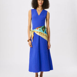 Blue V Neck Textured Dress Blue V Neck Textured Dress