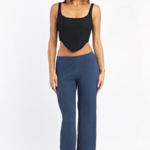 Ally Fashion Blue Wide Leg Pants Textured Fabric Blue Wide Leg Pants Textured Fabric